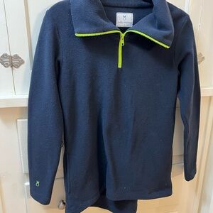 DidleyStephens Pullover in navy fleece w yellow trim Sz S excellent shape!